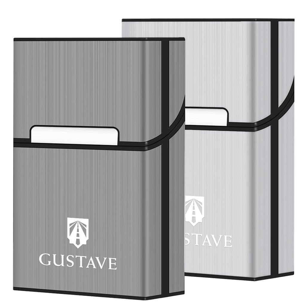 GUSTAVE Cigarette Case King Size for Whole Package Cigarettes 20pcs Anti-Collision Splash Proof and Scratch Resistant 2 Pack, Plastic Material, Aluminum Sheet Veneer(Black + Silver) GUSTAVE Cigarette Case King Size for Whole Package Cigarettes 20pcs Anti-Collision Splash Proof and Scratch Resistant 2 Pack, Plastic Material, Aluminum Sheet Veneer(Black + Silver)